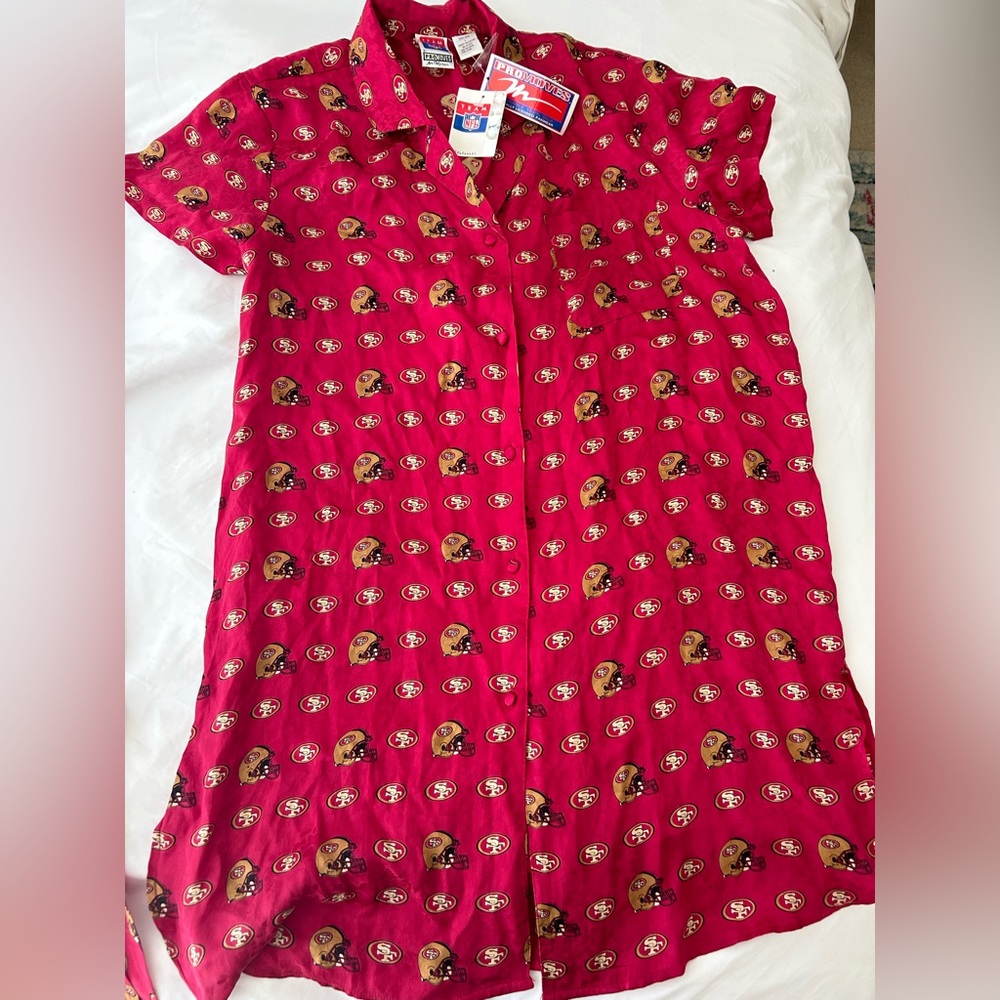 NWT Team NFL by Promoves 100% Silk Shirtdress Pajama San Francisco 49’ers